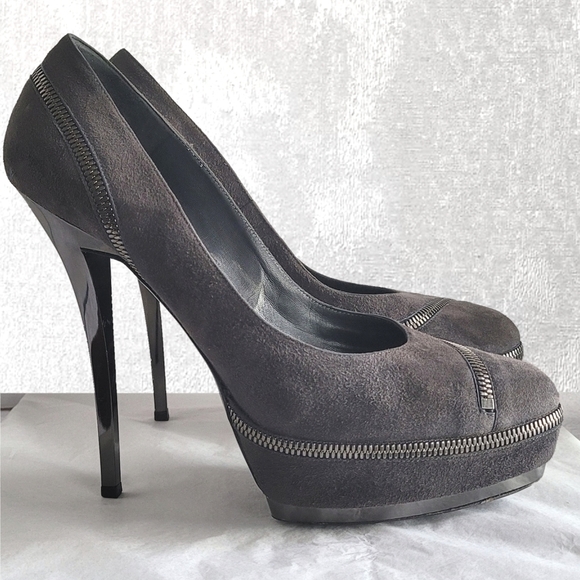 GUCCI Pixie gray suede Pixie Pump zipper platform stiletto heel - Picture 7 of 11